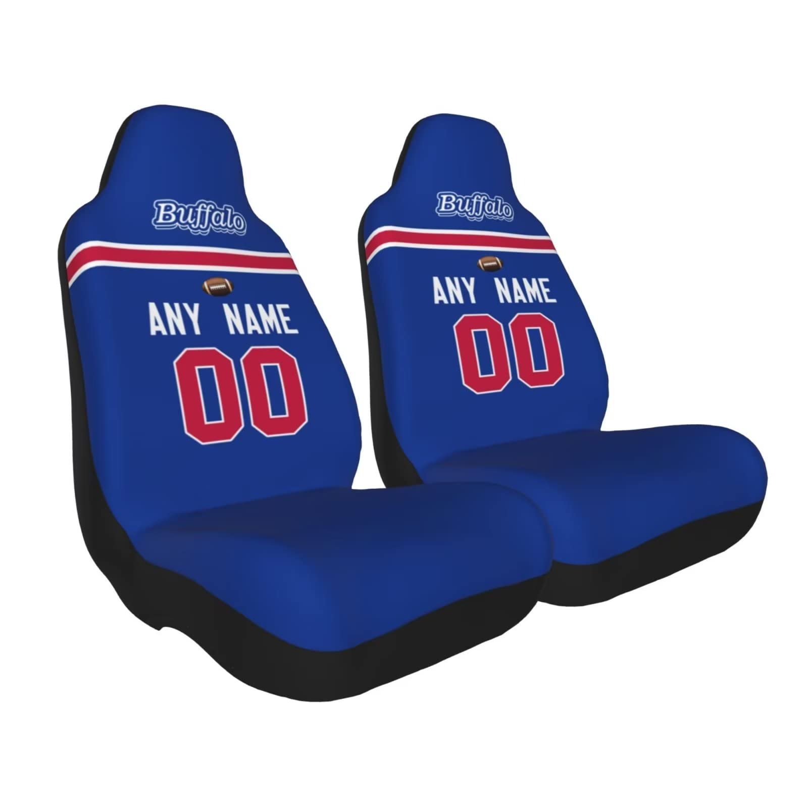 Custom Buffalo Bills Football Car Seat Covers - Personalized NFL Team Gifts with Name & Number, Elastic Soft Front Seat Protectors (2-Piece Set) | Universal Fit for Most Cars, Trucks & SUVs | Perfect for Game Day, Tailgating & Team Spirit Accessories