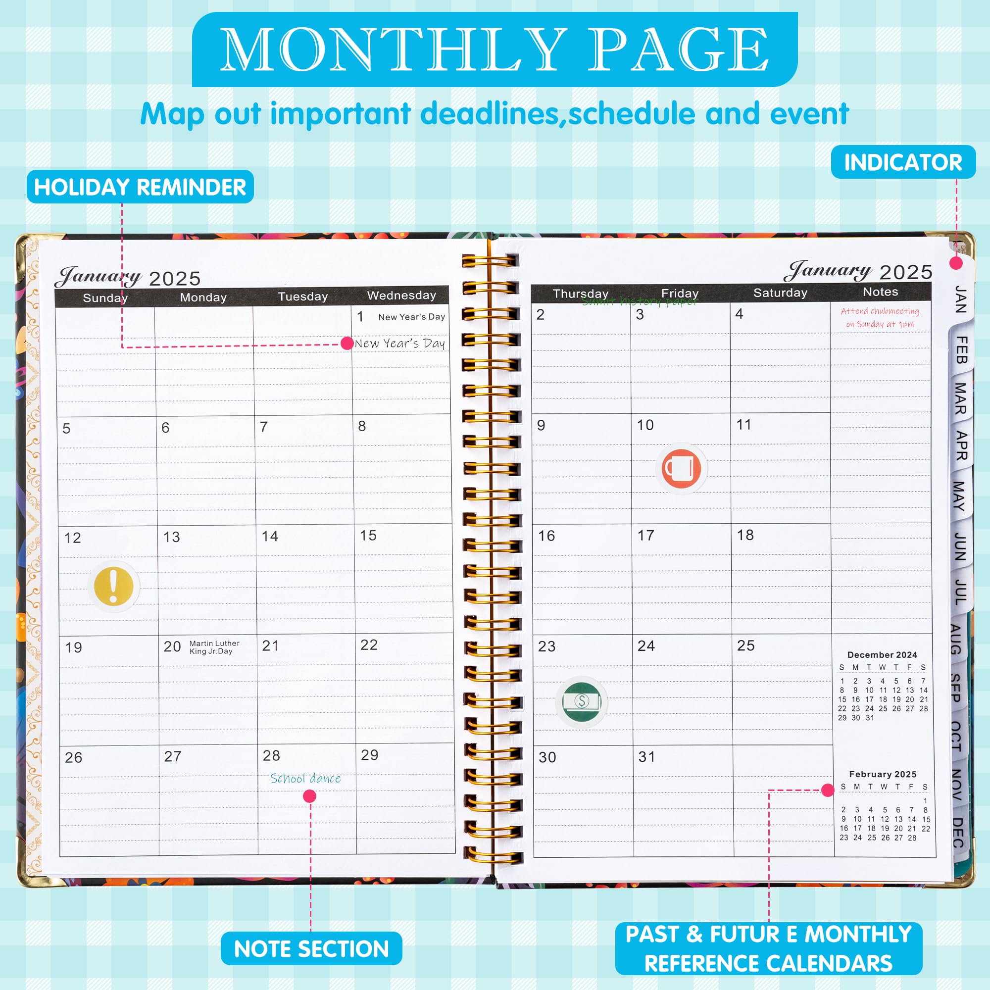 2025 Planner Gift Set - 12-Month Daily Weekly Monthly Organizer Notebook 8.4