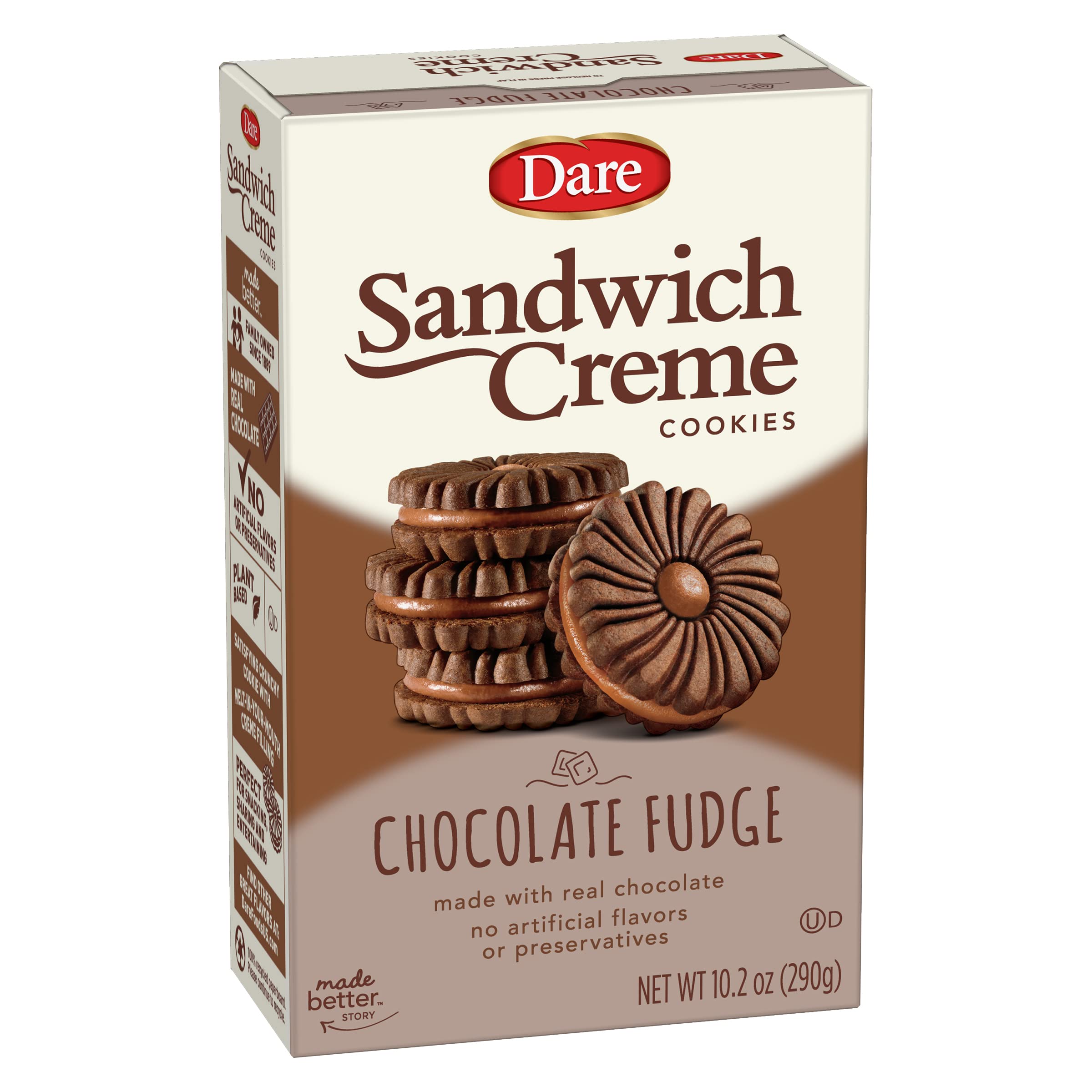 Dare Chocolate Fudge Sandwich Crème Cookies - Vegan, Kosher Certified, 10.2oz (Pack of 12) - Perfect for Snacking, Parties & Gift Baskets