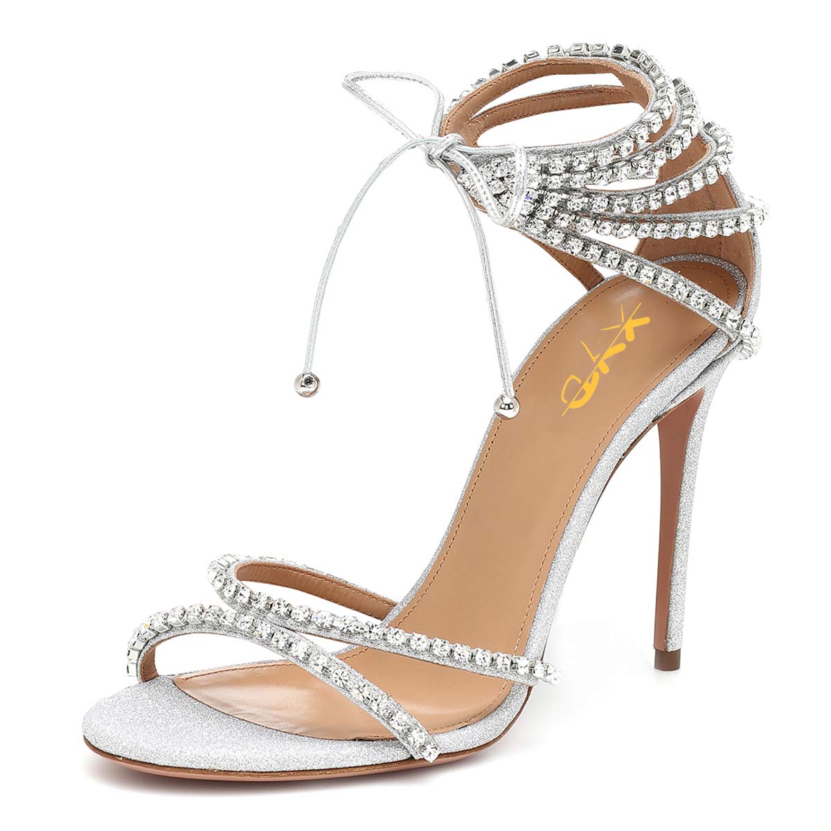 XYD Women's Rhinestone Studded Glitter Stiletto Sandals - Strappy Lace Up Open Toe High Heels for Prom, Party & Evening Dress (Perfect for Weddings, Date Nights & Special Occasions)