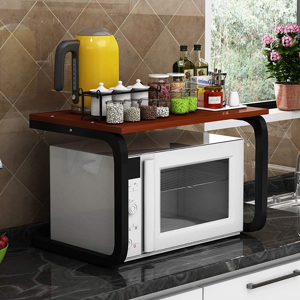 Space Saving Microwave Oven Stand with MDF Top - Modern Metal Kitchen Storage Rack (Black, 57 x 38 x 41 cm) - Perfect for Small Kitchens, Apartments & Dorm Rooms - Organize Microwave, Spices & Cookware
