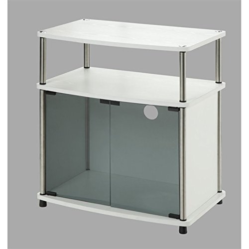 Pemberly Row 25 Inch White TV Stand with Tempered Glass Doors - Perfect for Living Room, Bedroom & Home Theater Setup