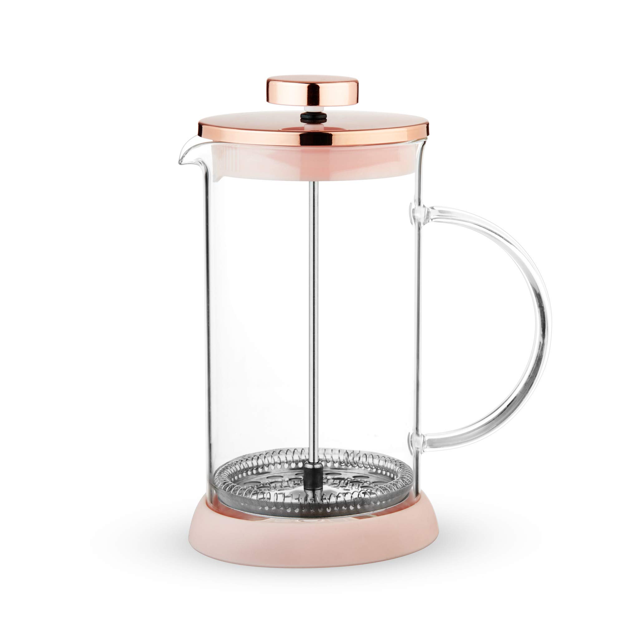 Pinky Up Riley Mini Glass Tea Press Pot - 12 oz French Press Coffee Maker for Loose Leaf Tea & Coffee - Hot & Iced Beverage Brewer in Pink - Perfect for Home, Office & Travel Use