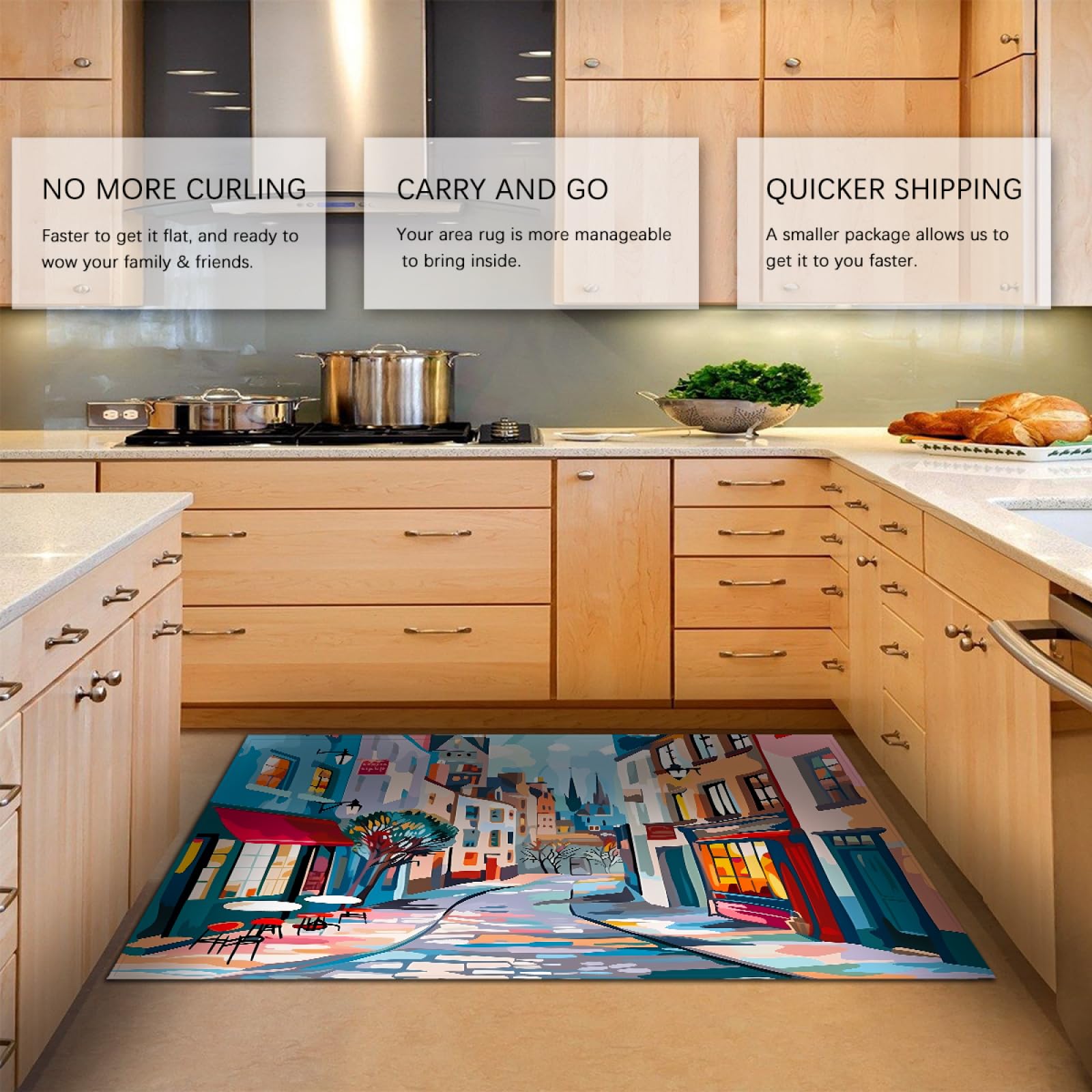 3'x5' Cartoon Street Scene Area Rug - Soft Machine Washable Nordic Farmhouse Carpet for Living Room, Bedroom & Office - Perfect for Kids' Playroom, Dorm Decor and Cozy Home Spaces