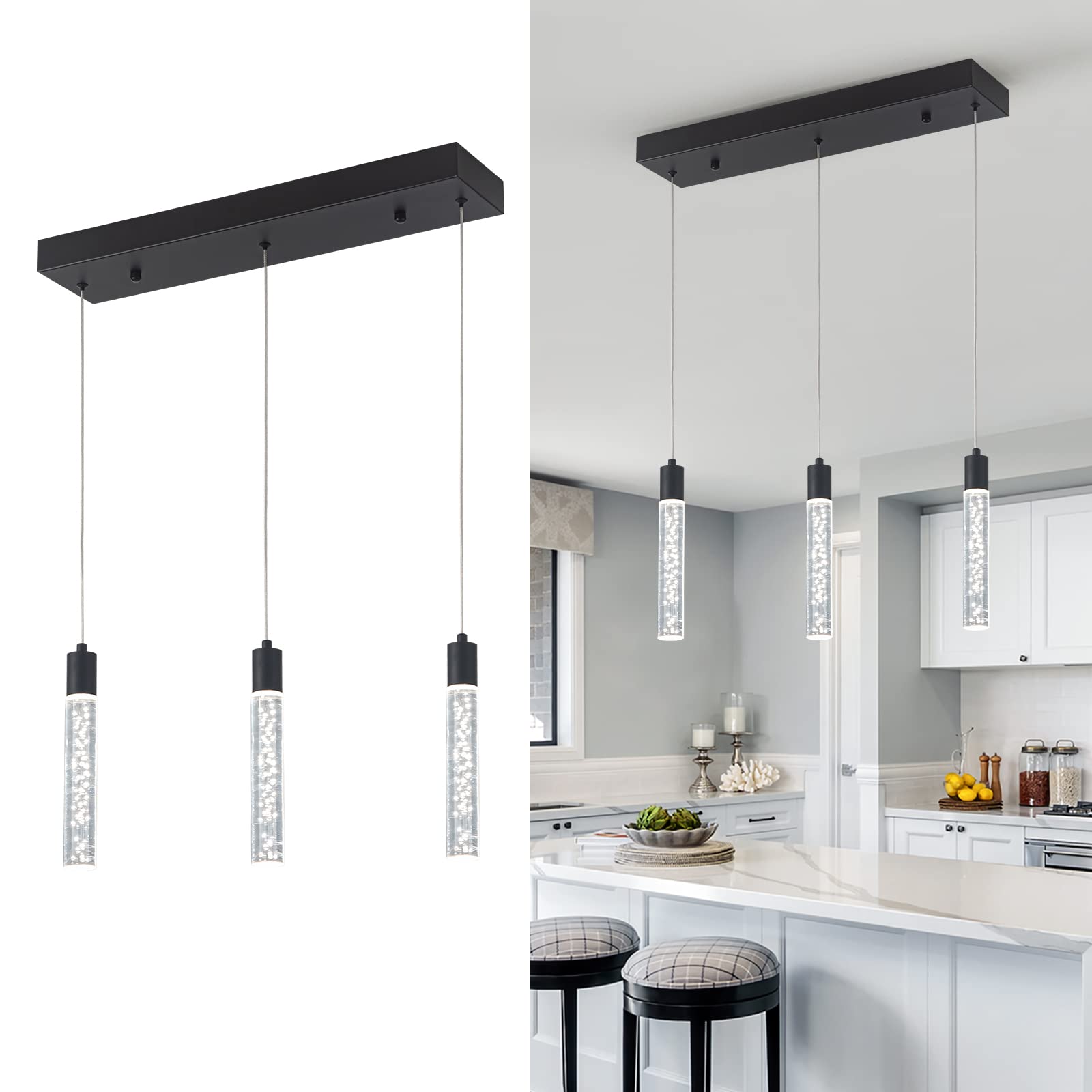 3 Pack Mini Black Modern LED Pendant Lights - Bubble Design Kitchen Island Lighting for Dining Room, Bedroom & Bar - Energy Efficient Hanging Spot Lights for Home Decor & Ambiance
