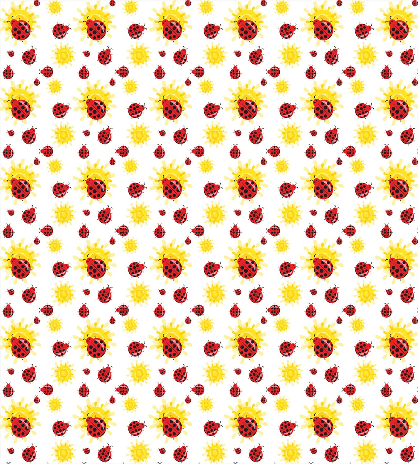 Ambesonne Ladybugs Duvet Cover Set - Summer Inspired Sun Pattern with Cartoon Bug Design, 2-Piece Twin Size Bedding (2 Duvet Covers + 2 Pillowcases) in Red, Black & Yellow - Perfect for Kids' Rooms, Dorm Decor & Themed Bedrooms