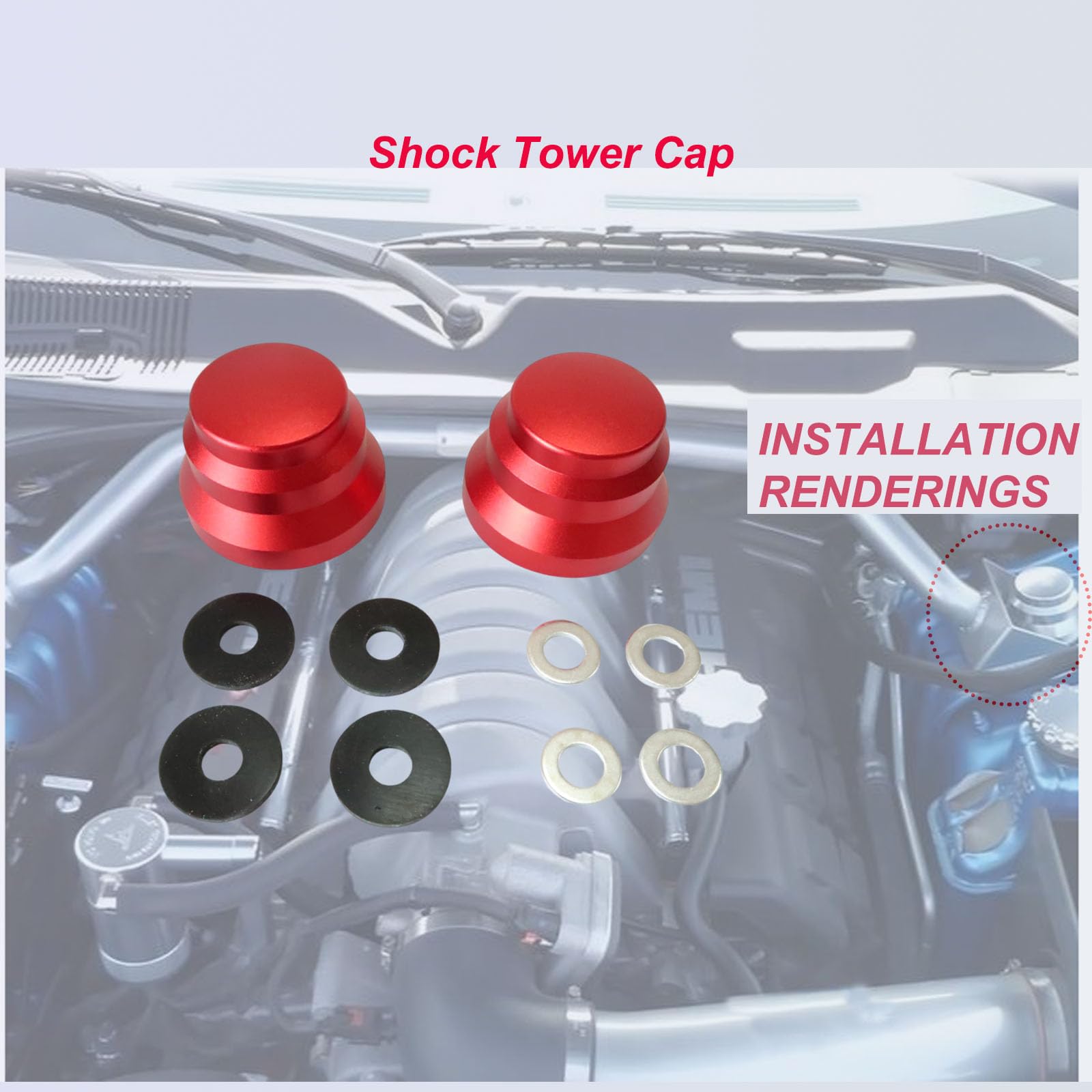 High-Performance Strut Tower Caps for Dodge Challenger & Charger | Chrysler Replacement Part #77072464 | Red Automotive Accessories | Perfect for Engine Bay Protection & Custom Car Styling