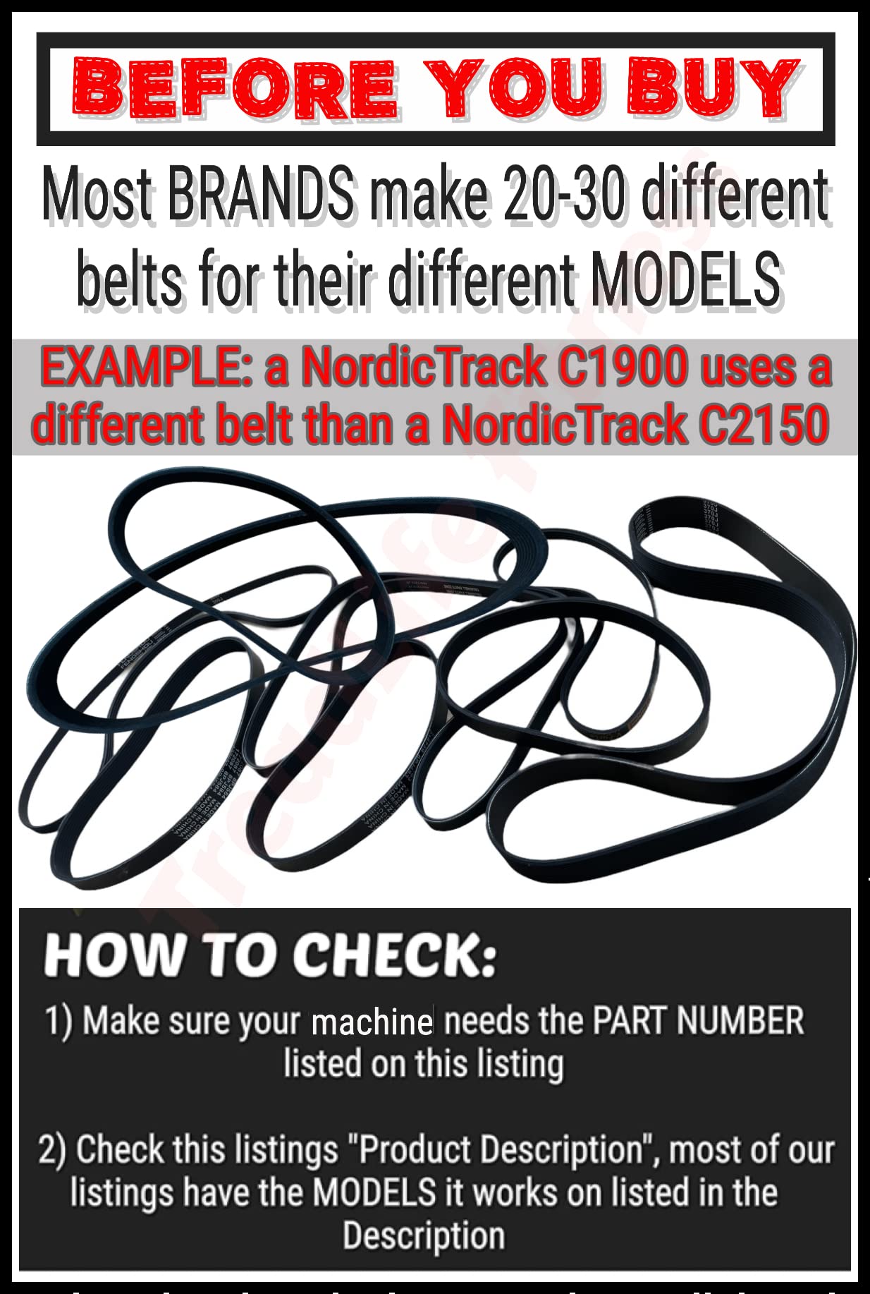 TreadLife Fitness Elliptical Drive Belt Replacement Part 144335 for NordicTrack AudioStrider 800 - Durable Exercise Machine Belt for Home Gym Workouts & Cardio Training