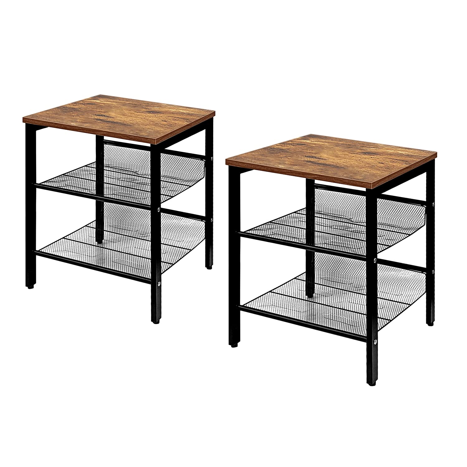 2 Pack Boho Nightstand Set - 3 Tier Rustic End Tables with Storage for Bedroom & Living Room, Modern Bedside Tables - Perfect for Small Spaces, Apartment Decor & Guest Rooms