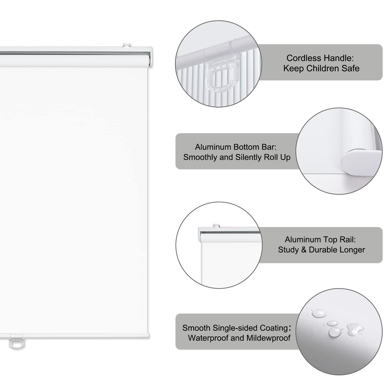 AOSKY Cordless Blackout Roller Window Shades - Thermal Insulated Room Darkening Blinds for Bedroom, Living Room, Office & Bathroom - Easy to Install (35