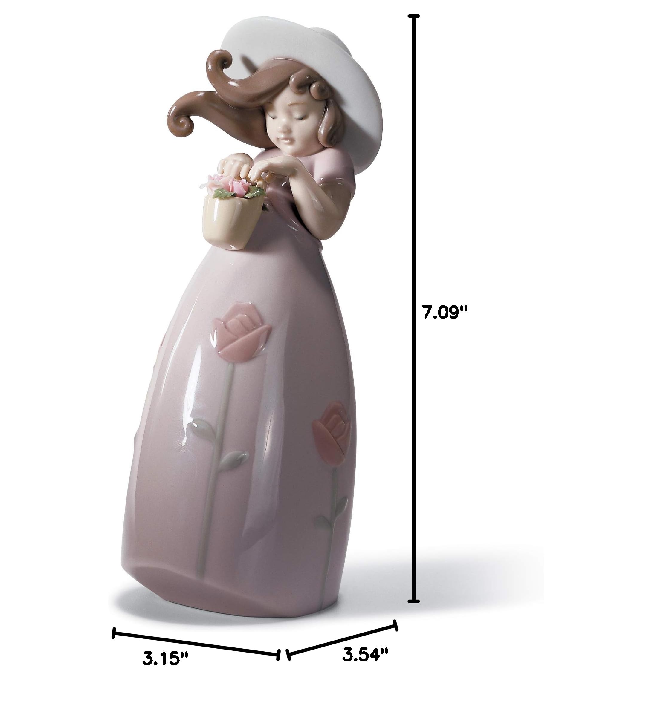 LLADRÓ Little Rose Girl Porcelain Figurine - Handcrafted Collectible for Home Decor & Gift Giving | Perfect for Shelves, Desks & Display Cabinets