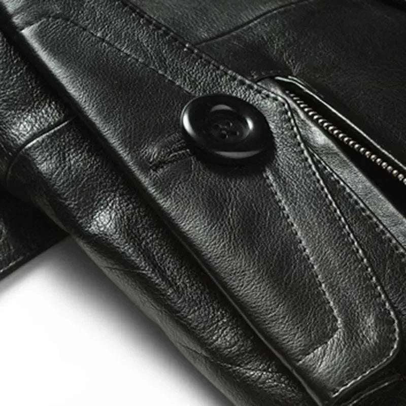 Premium Double Breasted Leather Trench Coat for Men - Waterproof & Stylish Outerwear for Business, Dating & Formal Occasions