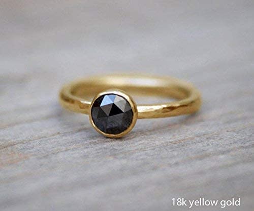 Exquisite Rose Cut Black Diamond Engagement Ring - Round Solitaire Ring for Women | Perfect for Proposals, Weddings & Anniversary Gifts
