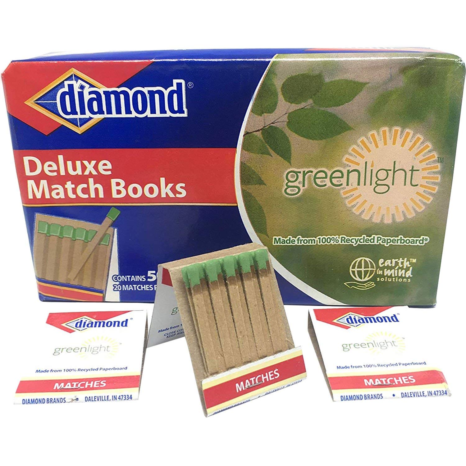 Premium Diamond Deluxe Greenlight Matchbooks - 1000 Long-Lasting Matches for Camping, Fireplaces & Emergency Kits