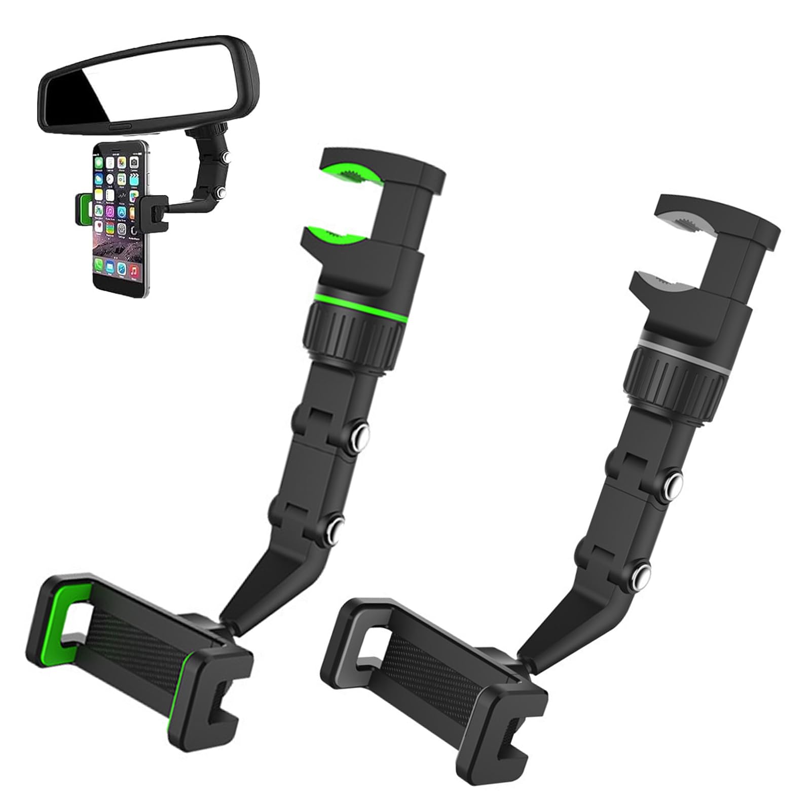 360° Rotating Car Phone Holder Mount - 2 Pack Universal Cell Phone Grip for Rearview Mirror, Hands-Free Driving, GPS Navigation & Safe Travel Accessories