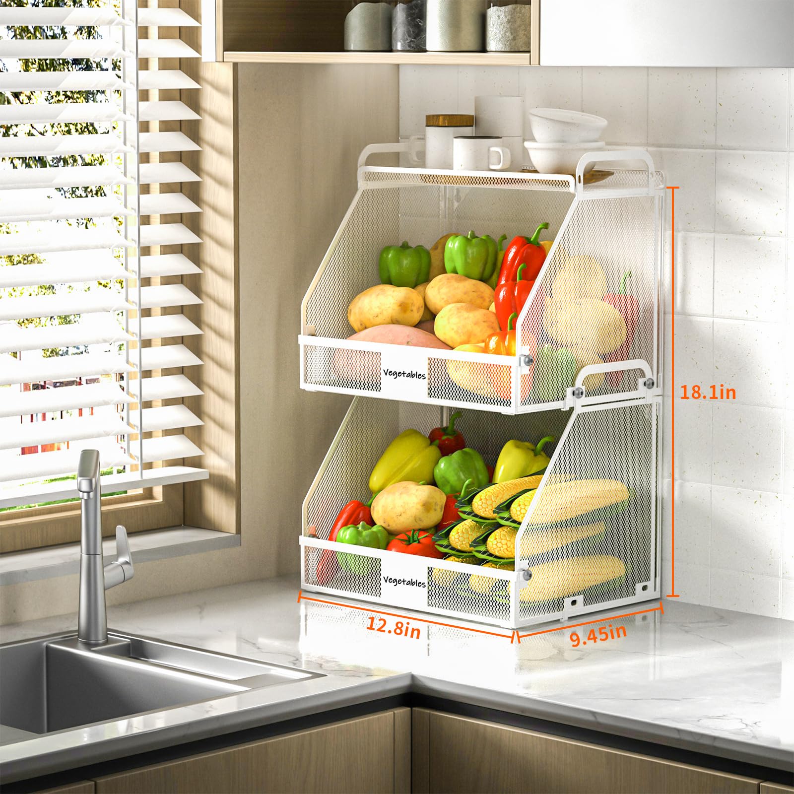 2 Pack Stackable Hanging Fruit Baskets - Kitchen Storage for Onions, Potatoes & Vegetables (Wall Mount Pantry Organizer)