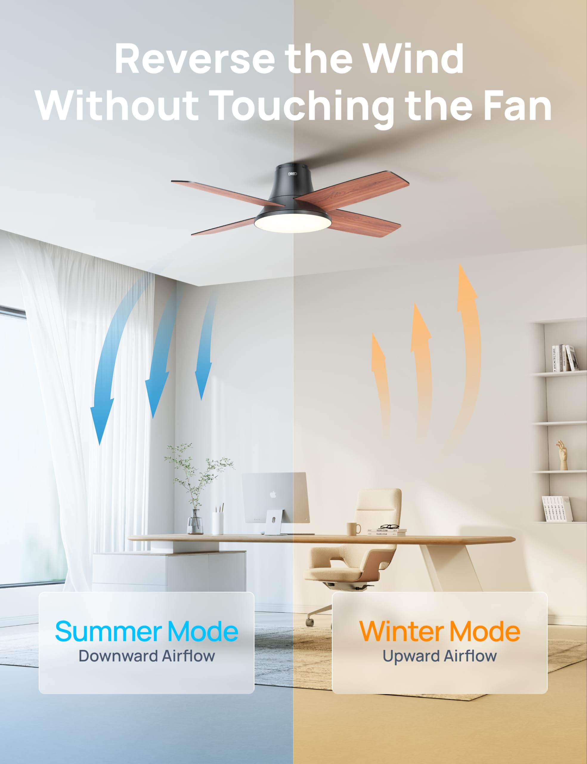 Dreo 44 Inch Low Profile Black Ceiling Fan with Lights and Remote Control - Reversible Blades, 5CCT, 6-Speed & 6-Level Dimmable, Ultra Quiet, Easy Installation, Timer Function - Perfect for Bedroom, Living Room, and Office Spaces