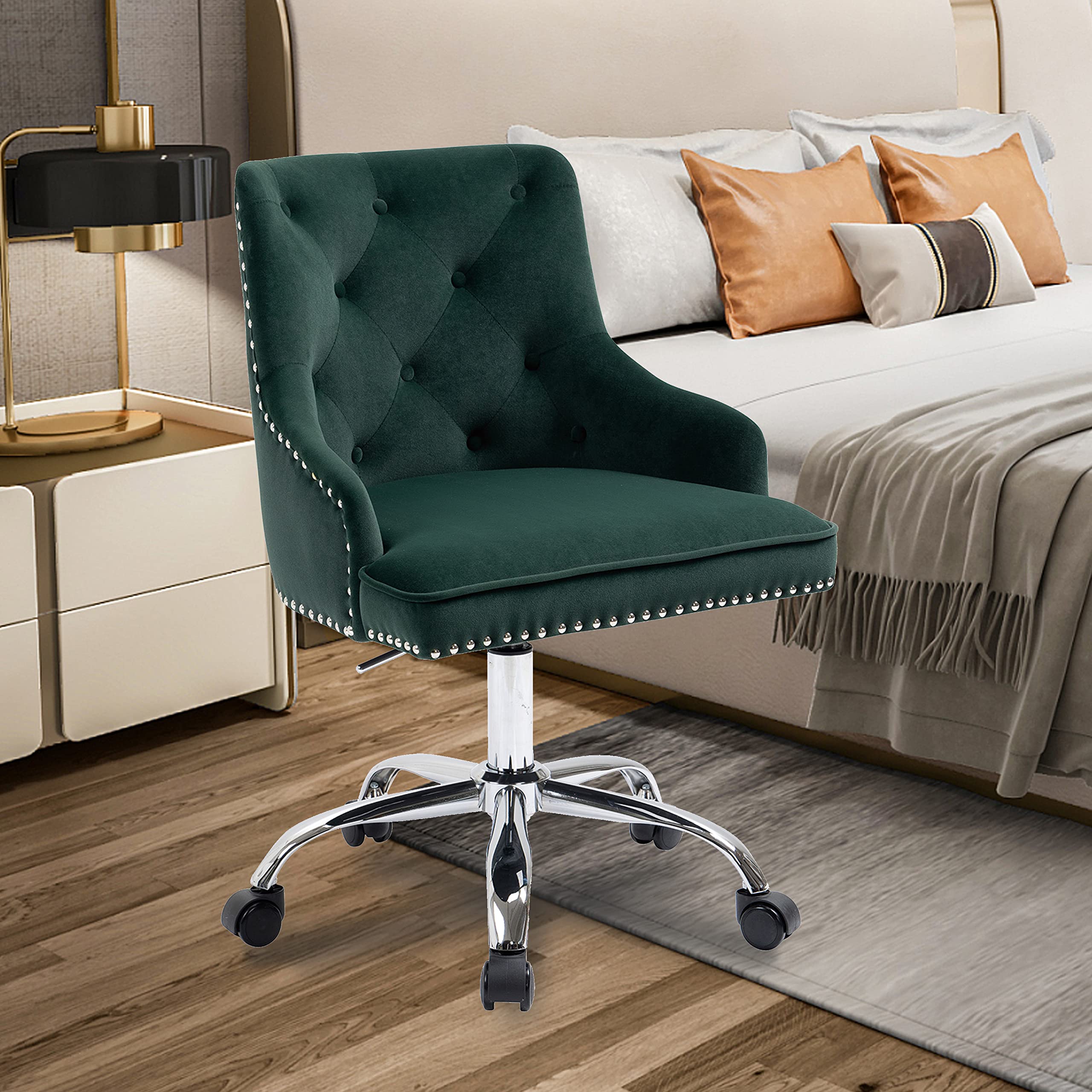 Modern Velvet Desk Chair for Women & Girls - Ergonomic Home Office Computer Chair with 360° Swivel & Metal Legs - Cute Upholstered Accent Armchair for Living Room, Bedroom & Vanity | Perfect for Work, Study & Makeup Areas