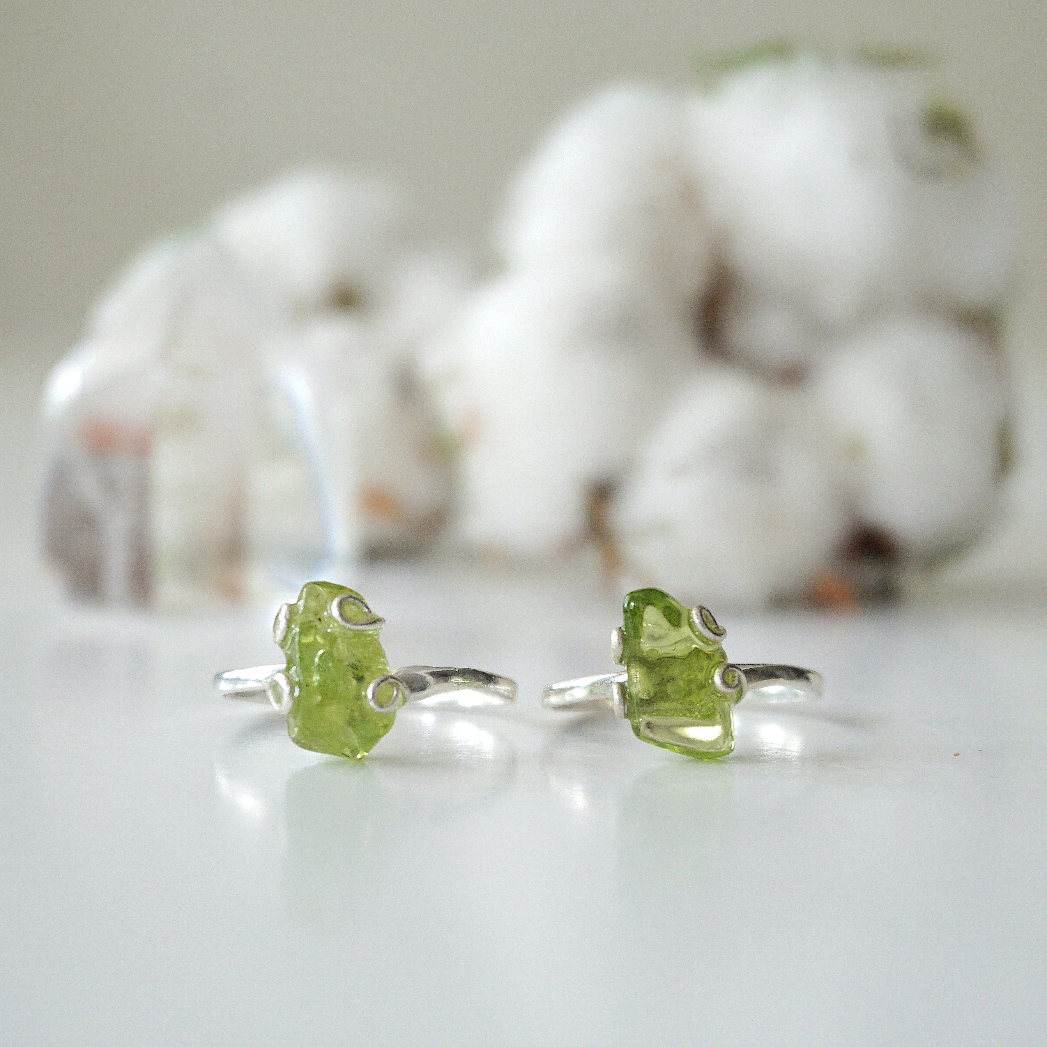 Raw Green Peridot Crystal Adjustable Ring in Sterling Silver - Perfect for Boho Jewelry, Healing Crystal Gifts & Everyday Wear