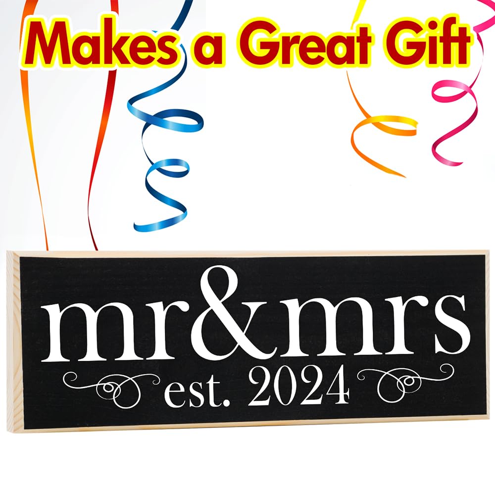 2024 Mr & Mrs Wedding Wooden Wall Sign - Rustic Farmhouse Home Decor for Couples - Romantic Love Quotes Bedroom Decor - Unique Gift for Her - Perfect for Anniversaries, Weddings & Home Styling