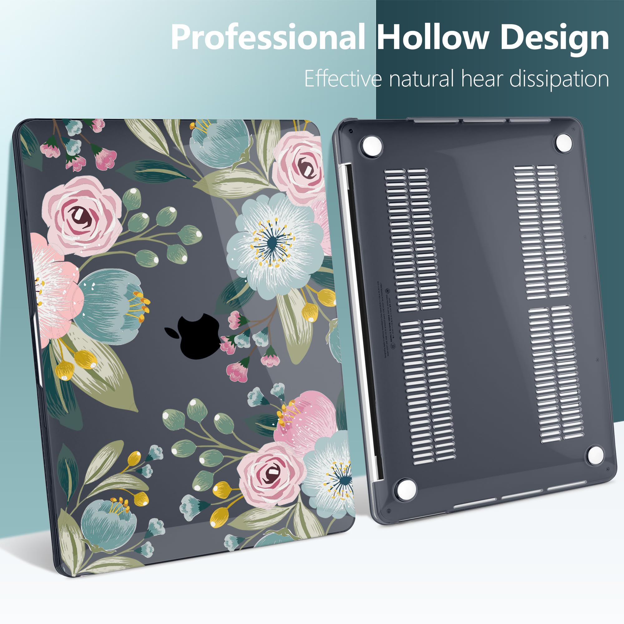 TwoL Hard Plastic Shell Case Cover for MacBook Pro 13 inch (2020-2022 Models A2338 M2/M1 A2289 A2251) with Keyboard Skin & Screen Protector | Floral Design Protective Case for Work, Travel & School Use