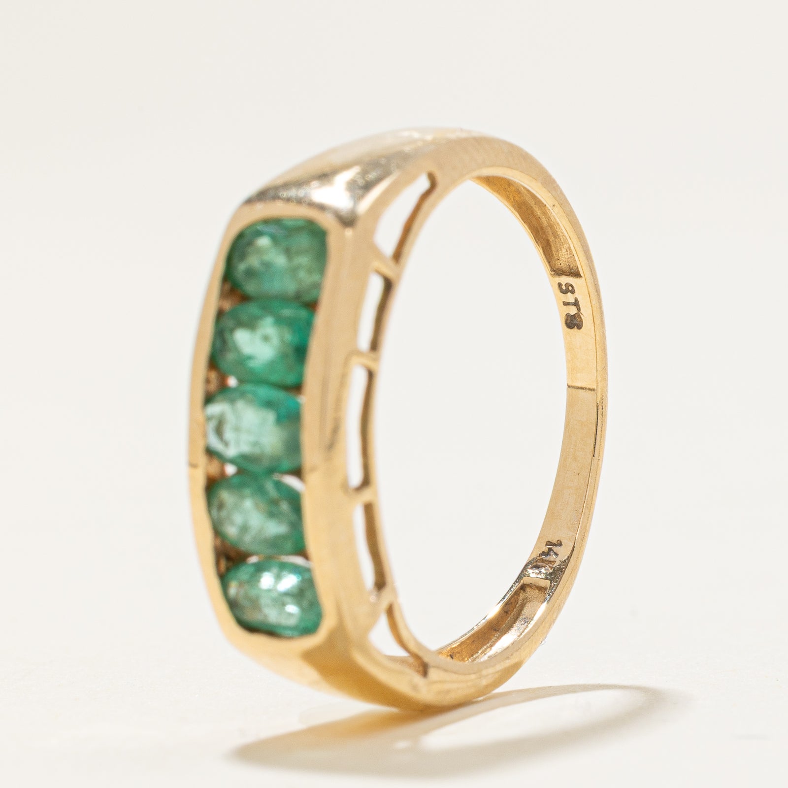 0.75ctw Five Stone Channel Set Emerald Ring - Size 7.25 | Elegant Green Gemstone Jewelry for Engagement, Wedding & Special Occasions
