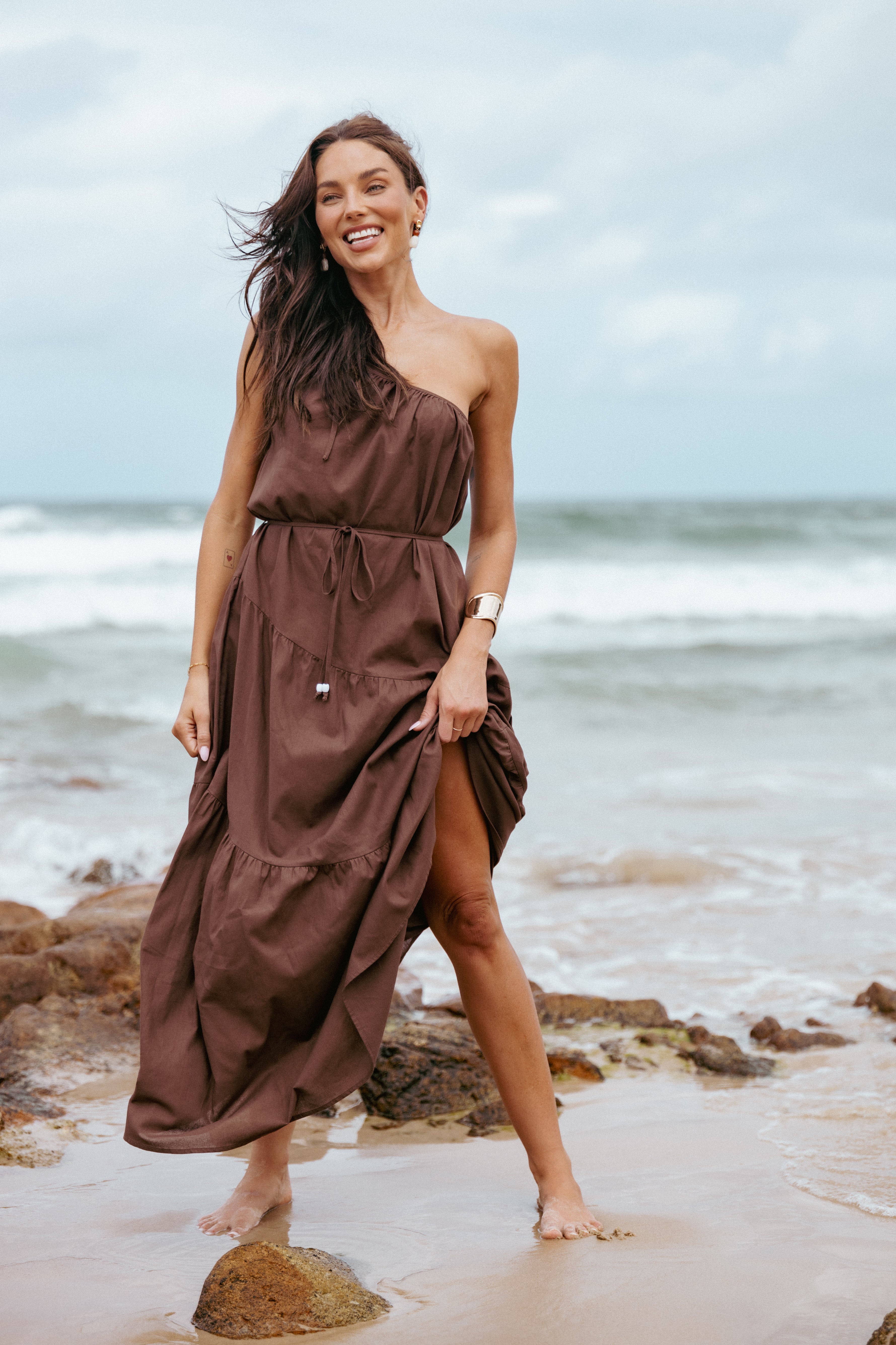 Hilde Maxi Dress for Women - Elegant Chocolate Brown Long Flowy Dress for Summer, Beach, Party & Casual Wear