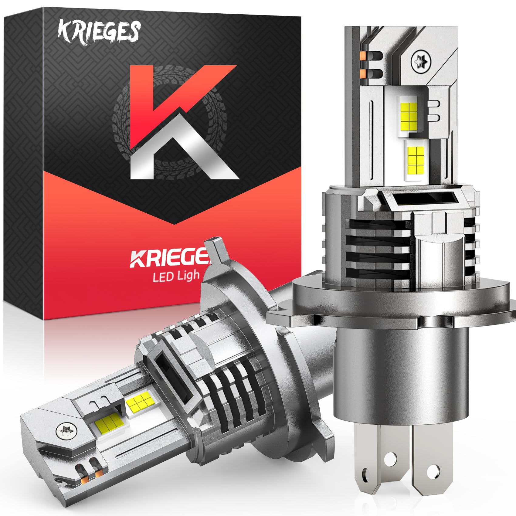 Krieges H4/9003 LED Fog Light Bulbs - 6500K Cool White, 33600LM, 900% Brighter Than Halogen - HB2 Bulbs with Dual Cycle Cooling System - 60,000+ Hours Lifespan - Plug & Play - Pack of 2 - Perfect for Off-Roading, Night Driving & Foggy Conditions