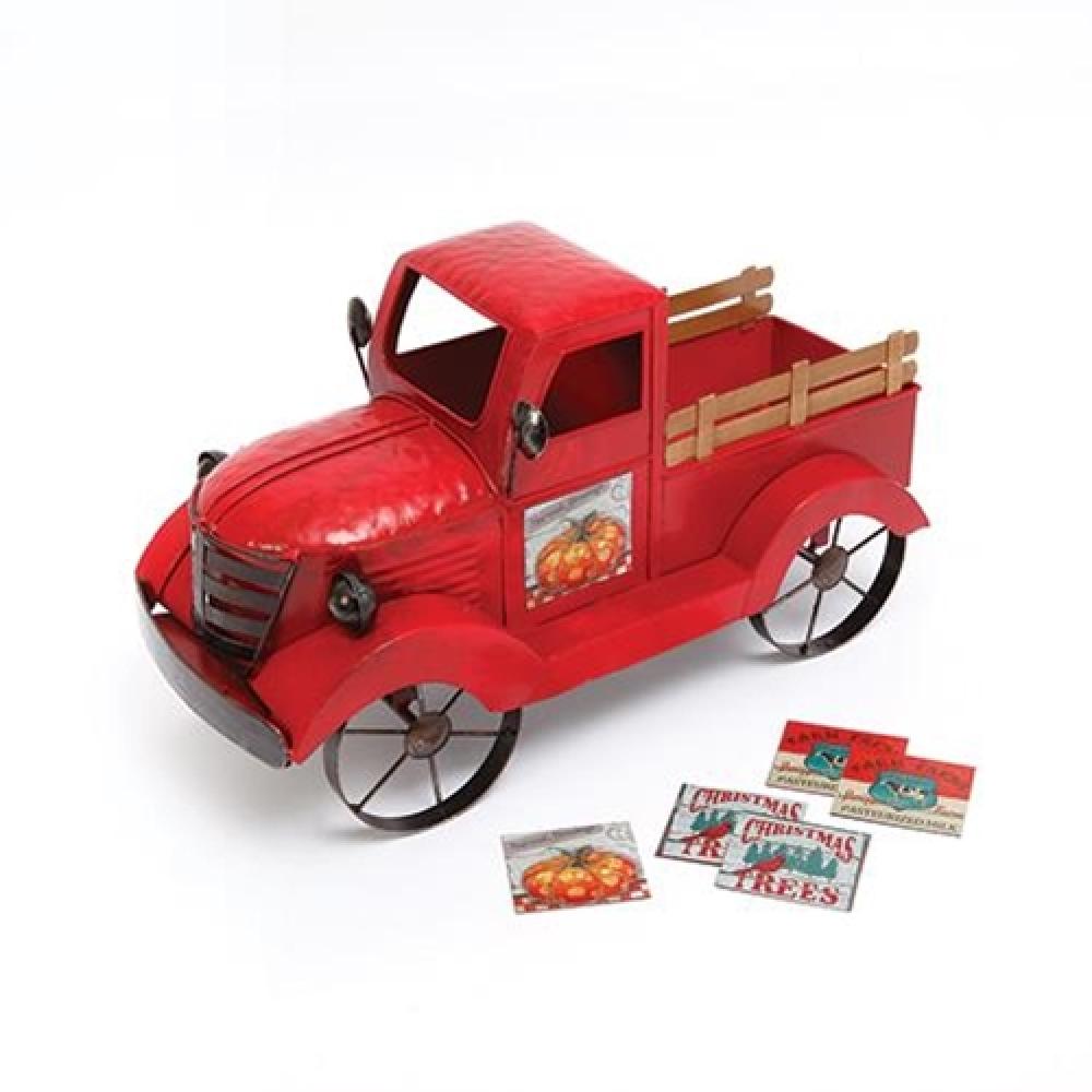 Vintage Red Farm Truck Decor with Seasonal Magnet Signs - Perfect for Home, Office, and Seasonal Holiday Displays