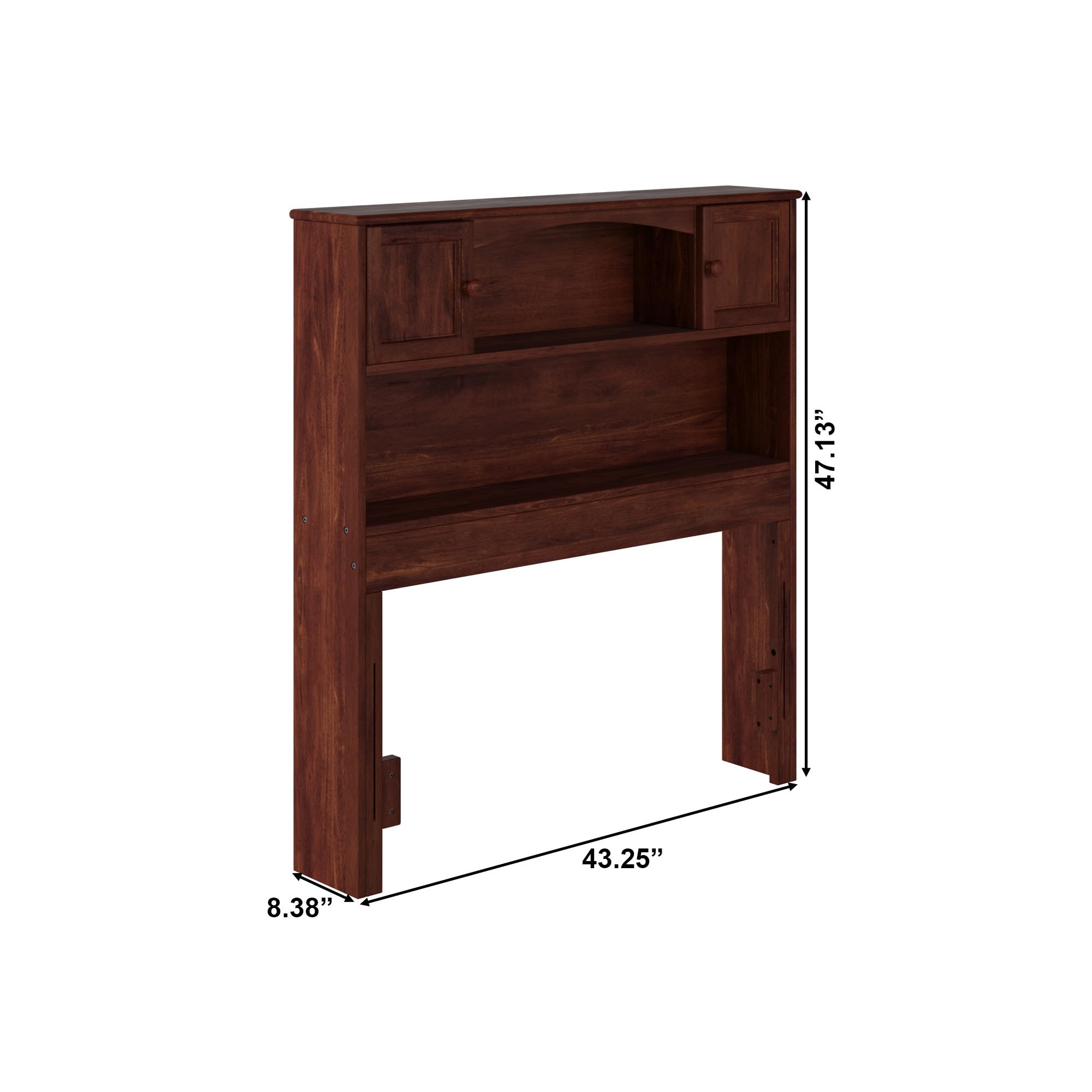 AFI Newport Twin Size Bookcase Headboard with USB Charging Ports - Walnut Finish - Perfect for Kids Bedroom, Dorm Room & Small Space Storage Solution