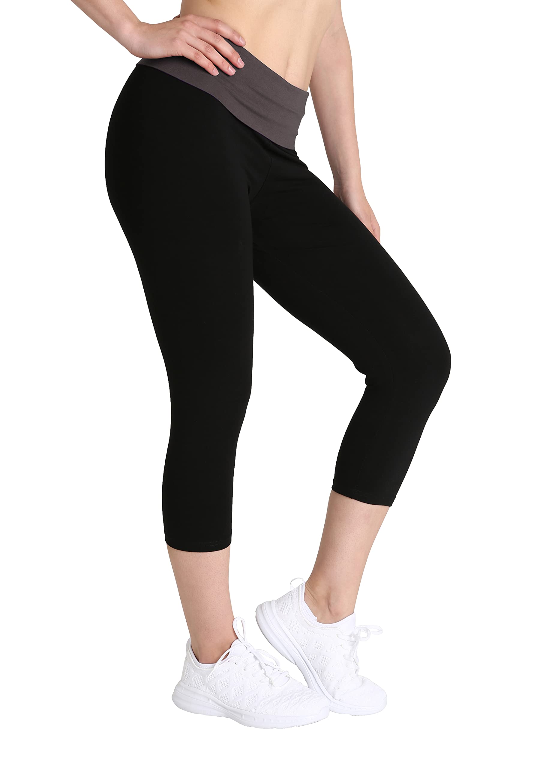 Blis Women's Workout Leggings - Fold Over Maternity Yoga Pants, Capri Length (3-Pack) | Perfect for Pregnancy, Yoga & Gym
