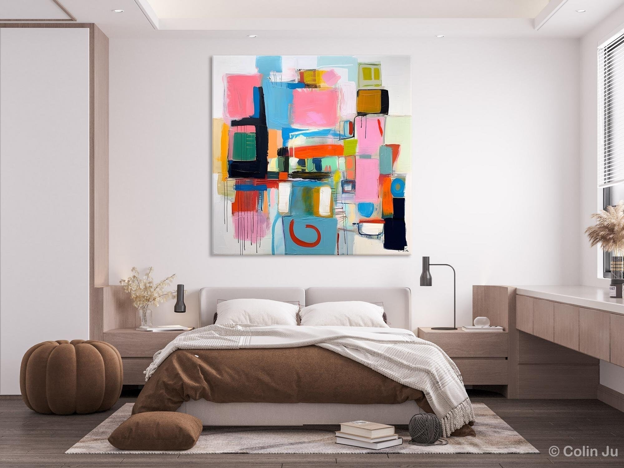 Contemporary Canvas Art - Original Modern Wall Decor - Large Abstract Acrylic Painting for Dining Room & Living Room - Handmade Home Artwork for Interior Design