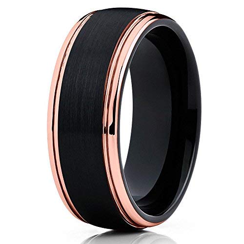 Rose Gold Tungsten Wedding Band 8mm Comfort Fit - Anniversary Ring, Engagement Ring, Black Tungsten Ring for Men & Women - Perfect for Weddings, Proposals & Special Occasions