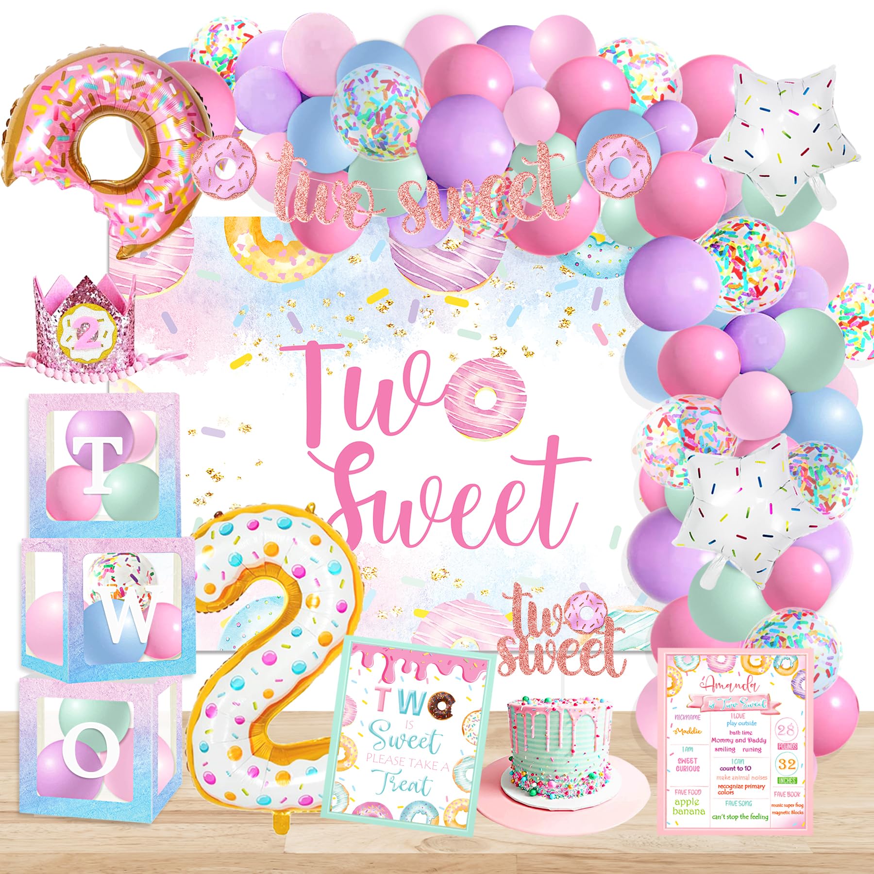 Two Sweet Donut Ice Cream Birthday Party Decorations Set - 2nd Birthday Party Supplies for Girls, Baby Girl 2nd Birthday Decor, Ice Cream Donut Theme Party Decorations | Perfect for Birthday Celebrations, Baby Showers & Themed Parties