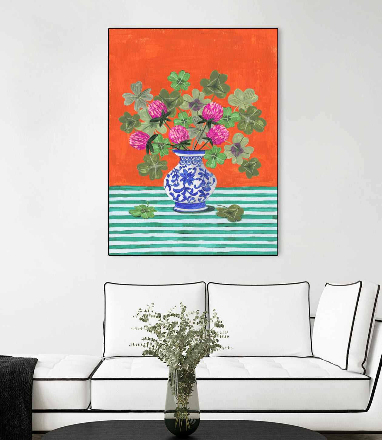 Clovers and Pink Blossoms - Elegant Floral Design for Home Decor, Wedding Bouquets & Spring Gift Ideas