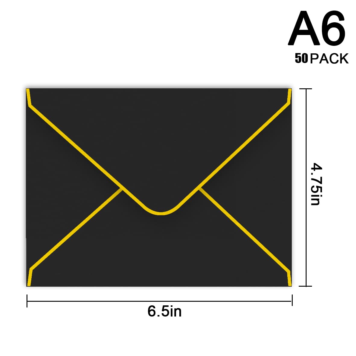50 Pack A6 Gold Foil Trim Envelopes 4x6 Inches - Elegant Wedding Invitation Envelopes, Graduation & Birthday Cards, Photo Mailers - Perfect for Special Occasions & Professional Correspondence (Black)