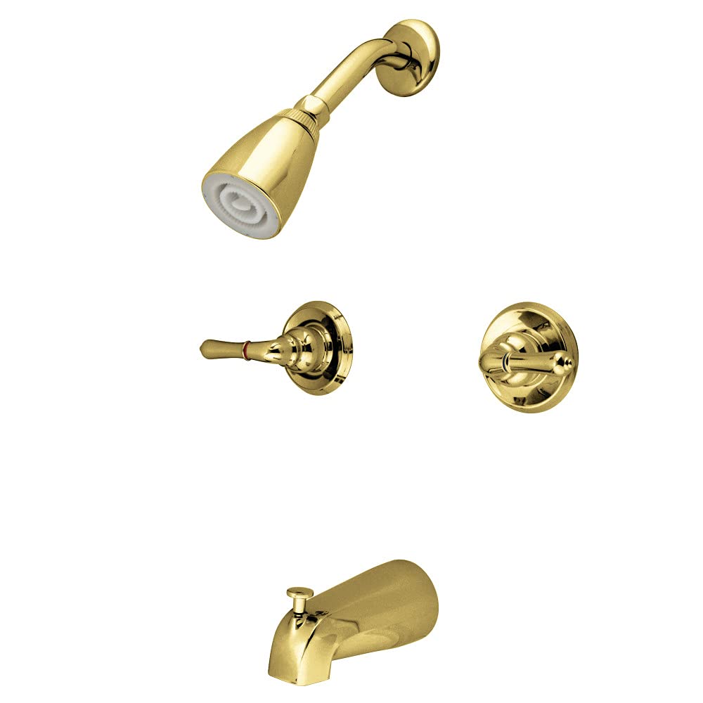 Kingston Brass KB242 Magellan 2-Handle Tub and Shower Faucet in Polished Brass - Perfect for Bathroom Renovation and Luxury Spa Experience