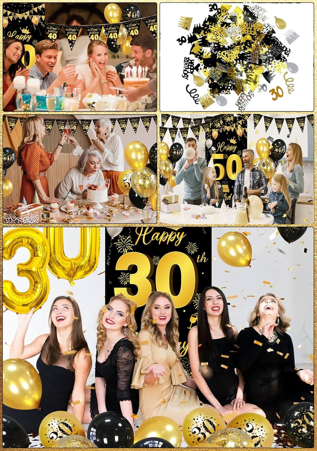 18th Birthday Decorations for Men & Women - Black & Gold Party Supplies with Happy Birthday Banner, Confetti, 32 Inch Gold Number 18 Balloons - Perfect for 18th, 30th Birthday Parties & Adult Celebrations