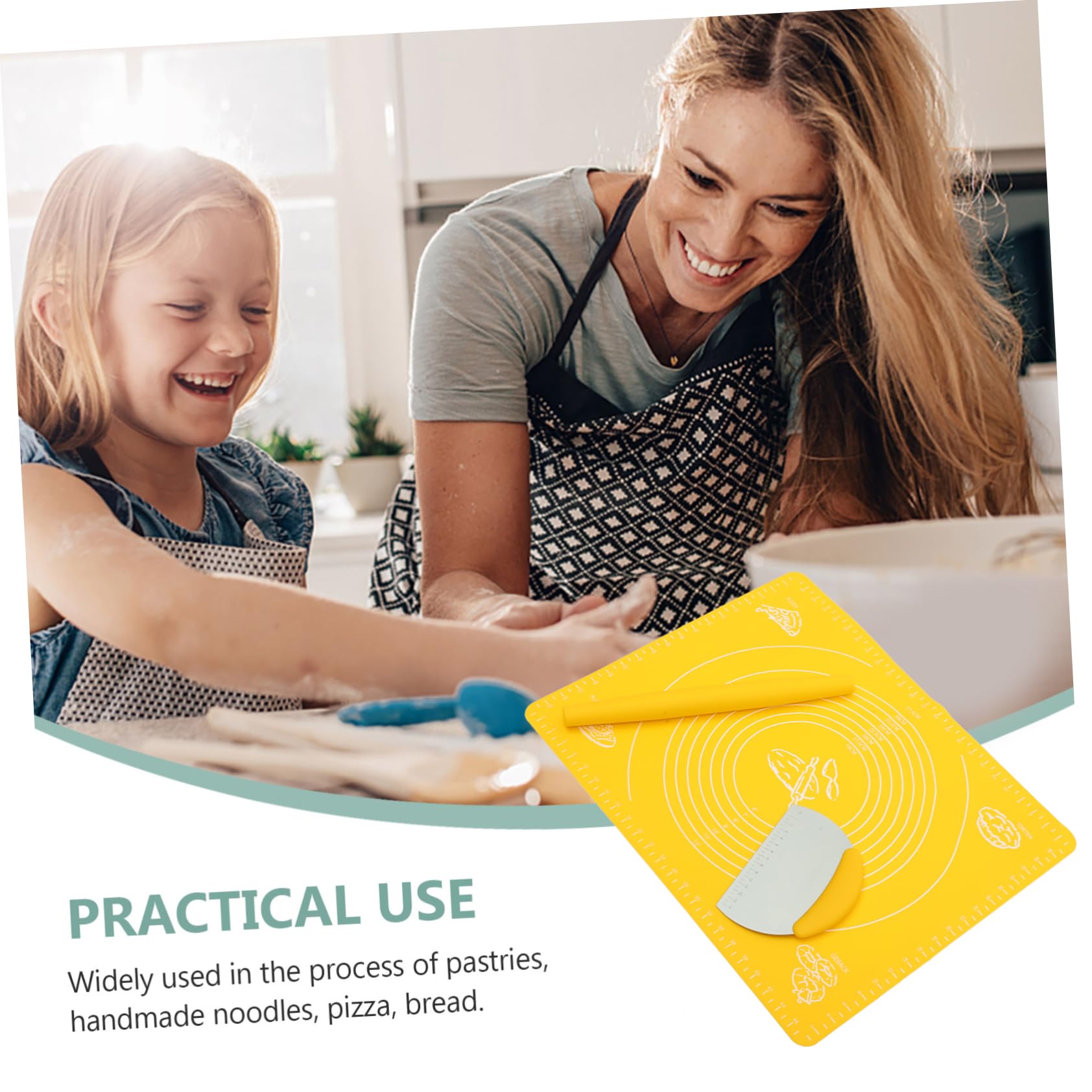 3-Piece Non-Stick Silicone Baking Set with Dough Mat & Rolling Pin - Essential Kitchen Tools for Cookies, Pastries & Bread Making - Perfect for Home Bakers & Professional Chefs