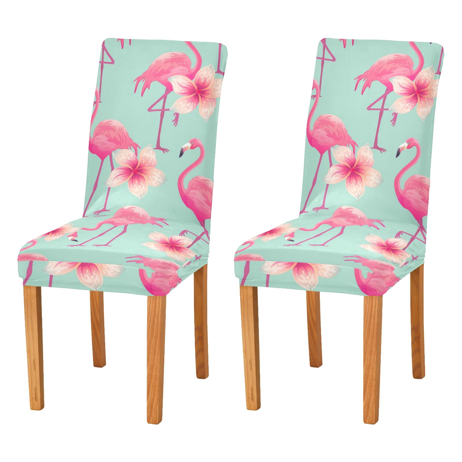 Pink Flamingo Chair Covers Set of 2 - Stretchable Washable Dining Chair Slipcovers for Kitchen, Hotel & Banquet - Removable Seat Protector for Indoor & Outdoor Use