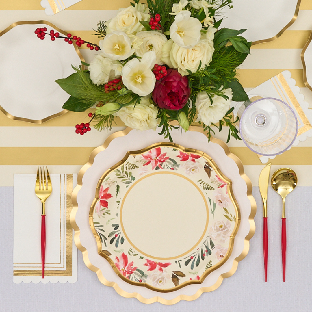 Elegant Winter Blossom Table Setting for Holiday Dinners & Special Occasions - Floral-Themed Dinnerware Set