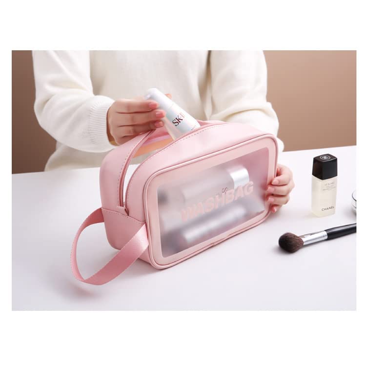 MWSLY Clear Waterproof Travel Toiletry Bag - Large PU Zippered Cosmetic Organizer for Women & Kids - Perfect for Airplane Carry-On, Gym, Beach & Vacation (Multi Color, Small)