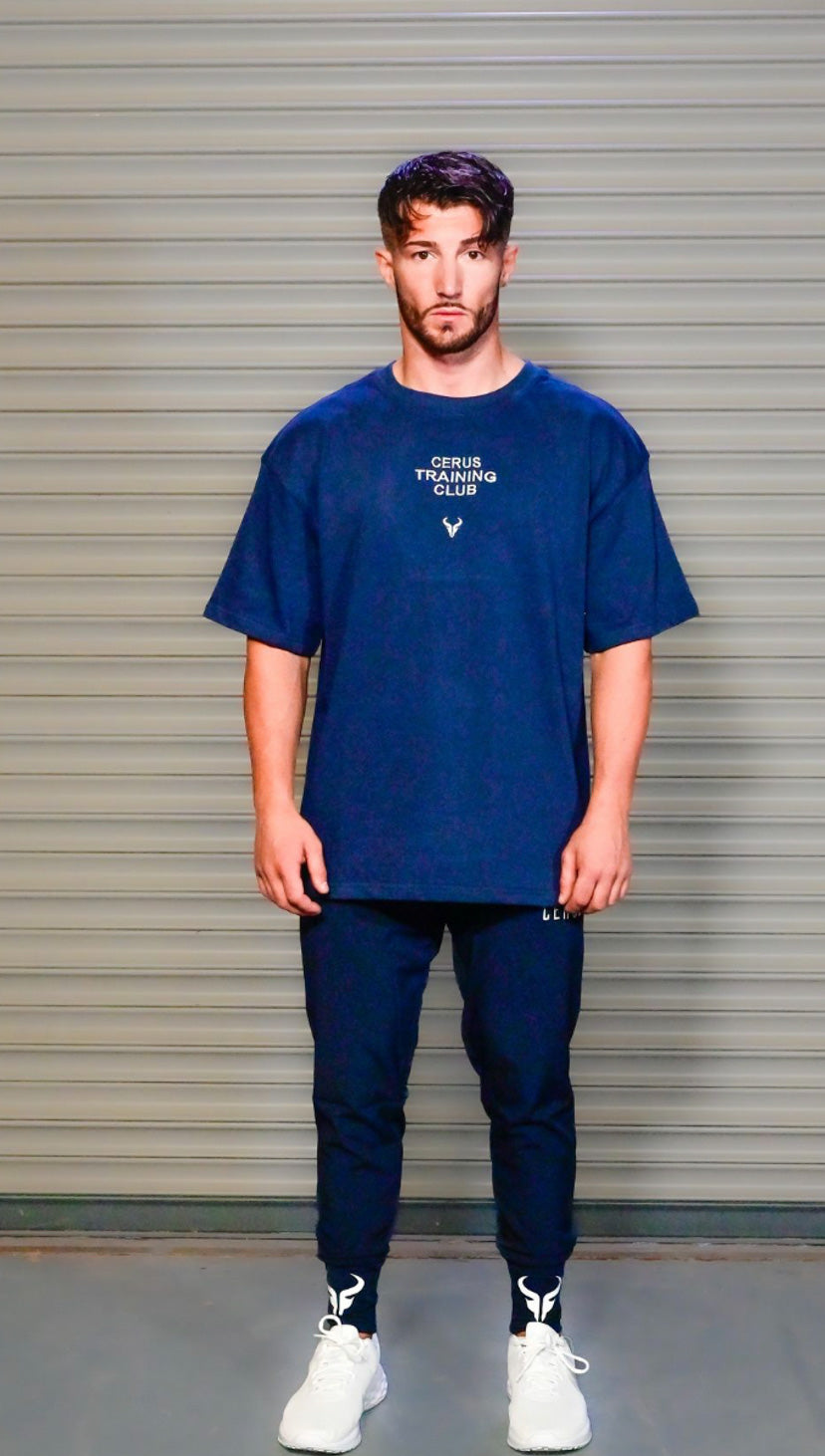 Cerus Navy Flow Training Club T-Shirt - Men's Athletic Performance Tee for Gym, Running & Workouts - Moisture-Wicking Comfort Fit Activewear