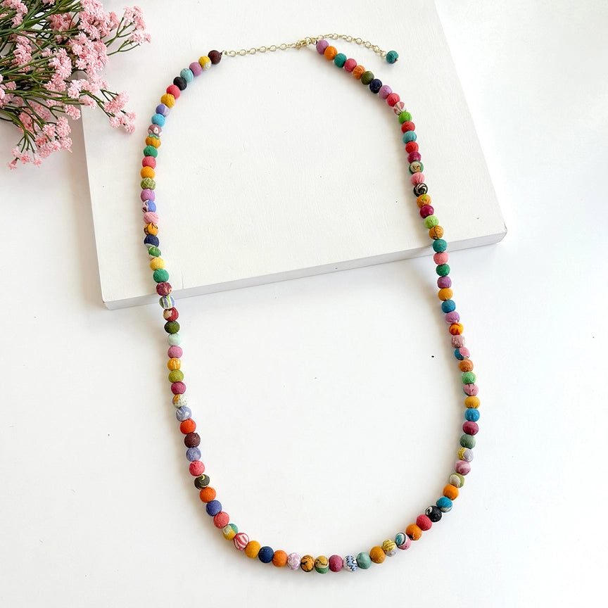 Handmade Kantha Essentials Medium Necklace - Boho Ethnic Jewelry for Women | Perfect for Casual Wear, Layering & Festival Outfits