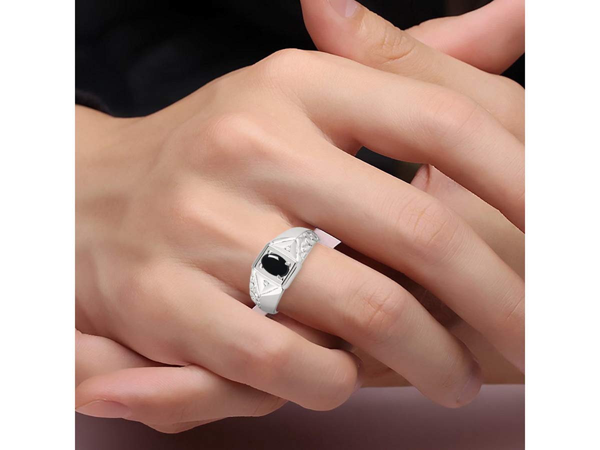 RYLOS Men's Sterling Silver Classic Designer Ring - 7X5MM Oval Gemstone with Sparkling Diamond Accents - Birthstone Jewelry for Men (Sizes 8-13) - Perfect Gift for Anniversary, Birthday & Special Occasions