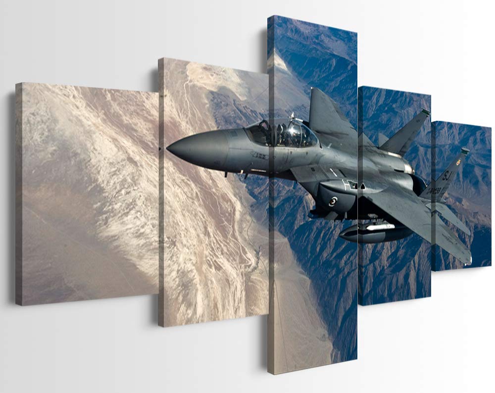 F-15E Airplane Wall Art - 5-Piece Canvas Aviation Poster for Boys' Room Decor (70''W x 40''H) - Perfect Military Themed Bedroom