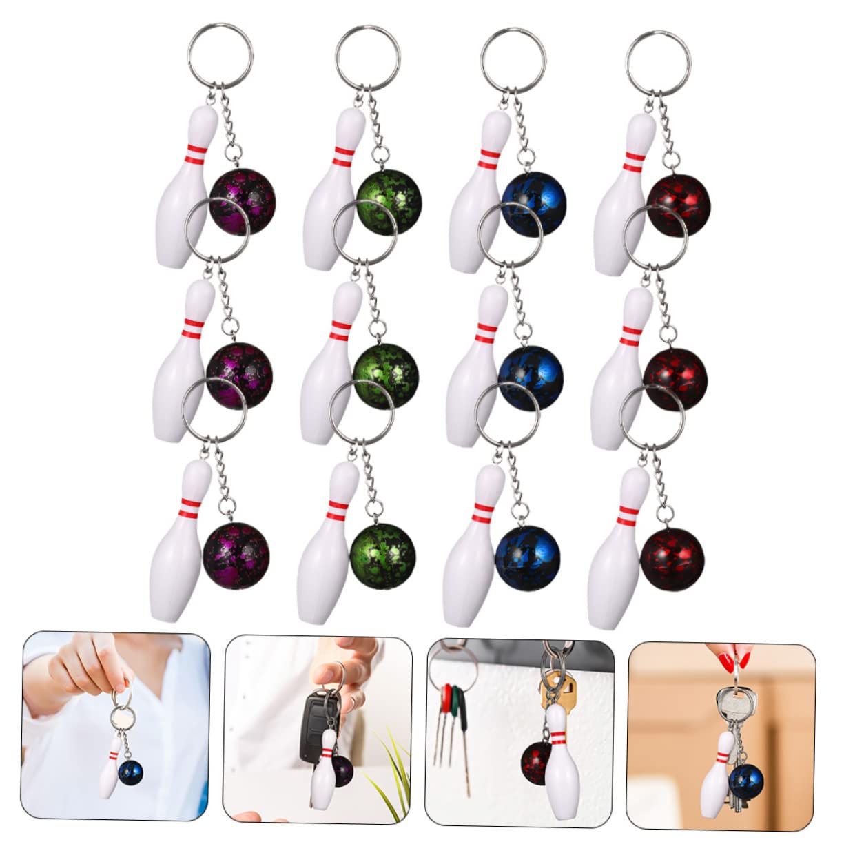 KICHOUSE 36 Pcs Bowling Keychain Set - Metal Bowling Ball Key Rings for Purse, Bowling Player Gift & Inspiration - Perfect for Sports Enthusiasts, Team Gifts & Bowling Party Favors