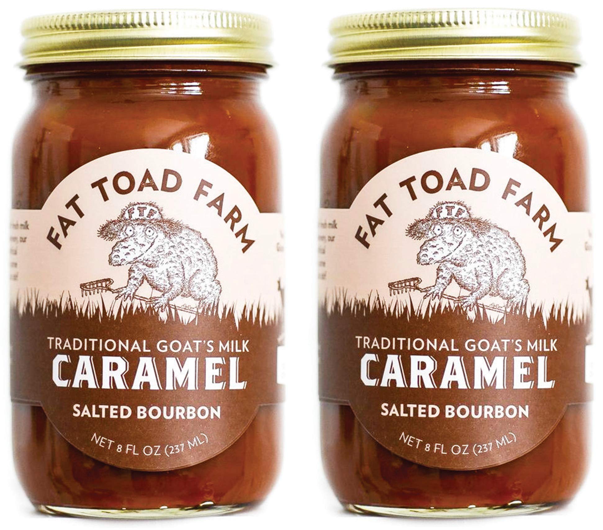 Fat Toad Farm Traditional Goat’s Milk Caramel Sauce - Salted Bourbon Flavor, 8oz Glass Jar (2-Pack), Gluten Free, Gourmet Dessert Topping for Ice Cream, Pancakes & Coffee