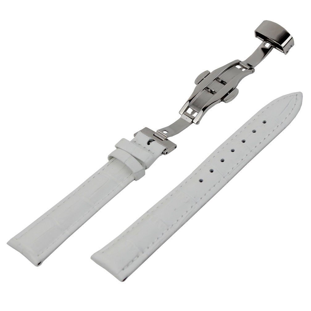 Premium 18mm Genuine Leather Watch Band Strap with Push Button Deployment Clasp - White | Replacement Strap for Smartwatches & Classic Watches | Perfect for Business, Casual & Formal Occasions