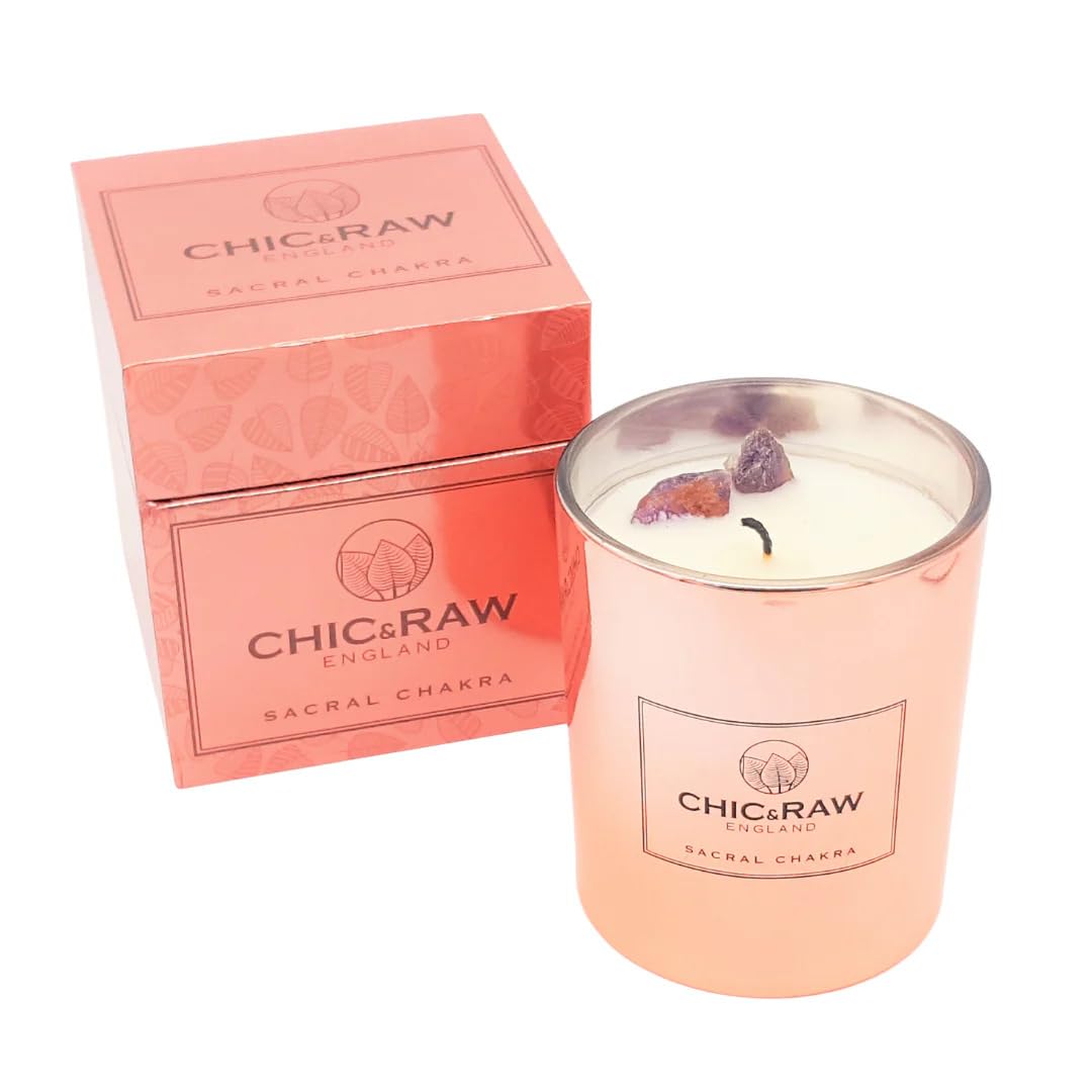 Amethyst Sacral Chakra Scented Candle with Ylang Ylang & Lavender Essential Oils | Natural Soy Wax Aromatherapy Candle | Relaxation, Meditation & Healing Gift for Women | Perfect for Yoga, Spa & Home Decor